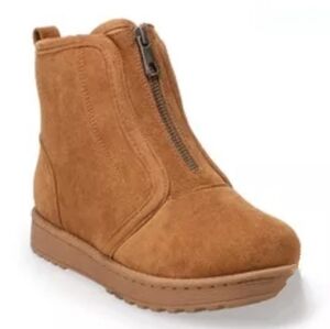 SO Myraa Women's Cozy Vegan Fur Lined Microfiber Ankle Boots 7.5 CHESTNUT